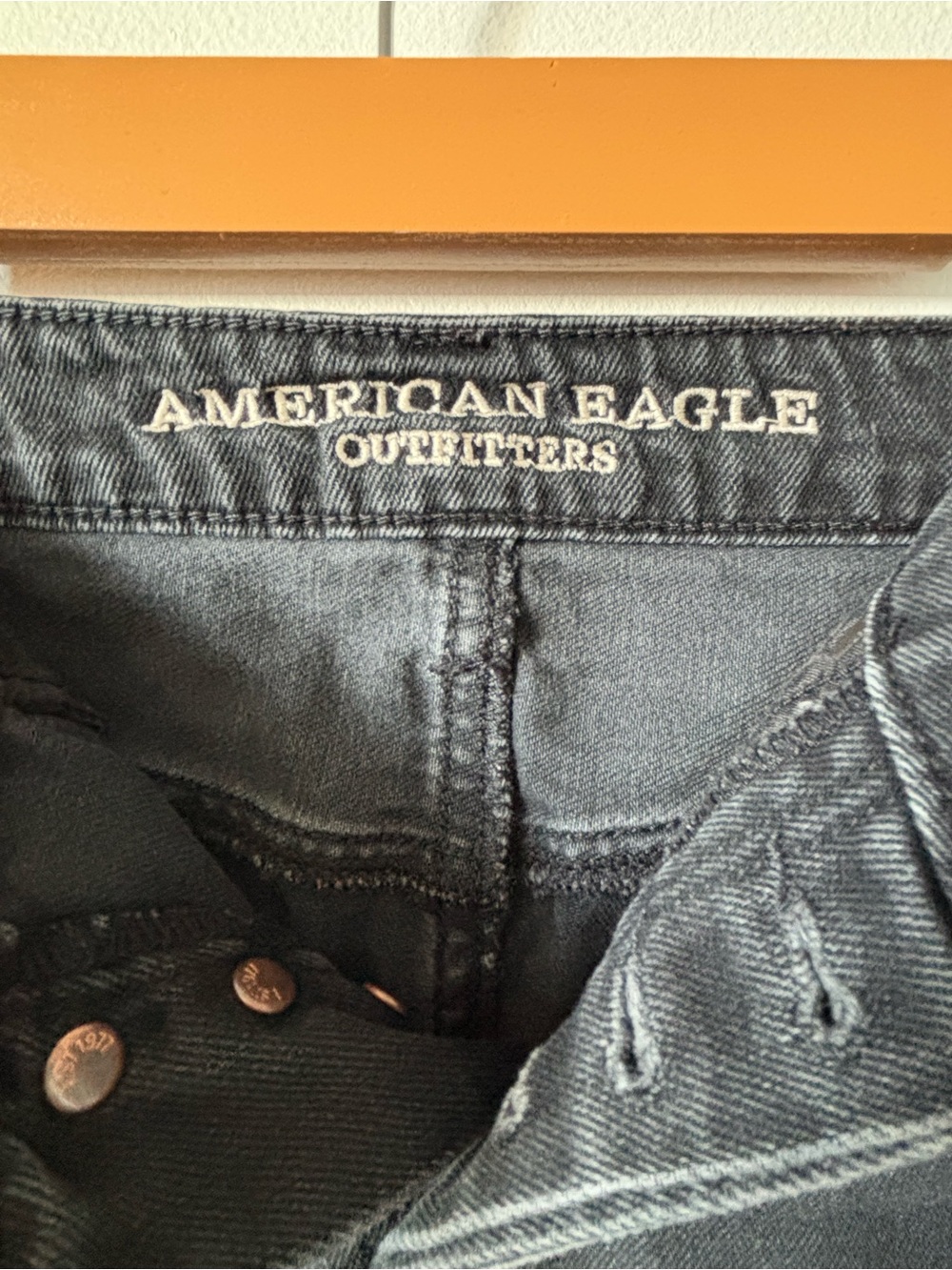 American Eagle Outfitters Black Button-Front Distressed Denim Mini Skirt - Picture 5 of 8
